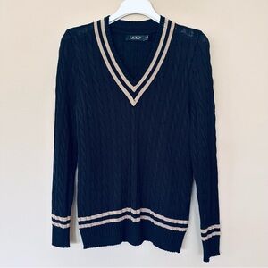 Lauren Ralph Lauren Cricket Tennis Sweater Women M Black Label Gold Tipped Prep